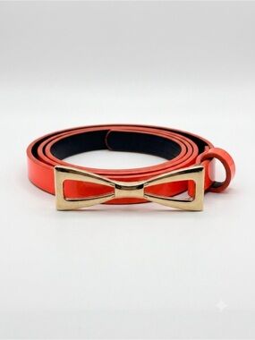 Unbranded Coral Skinny Bow Belt Gold Bow Buckle Size S
